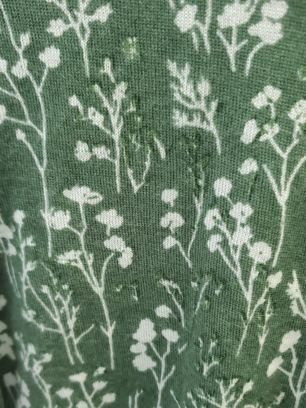 Garnet Hill Green Floral Crewneck Cardigan Sweater Merino Wool Size Medium - Picture 7 of 9